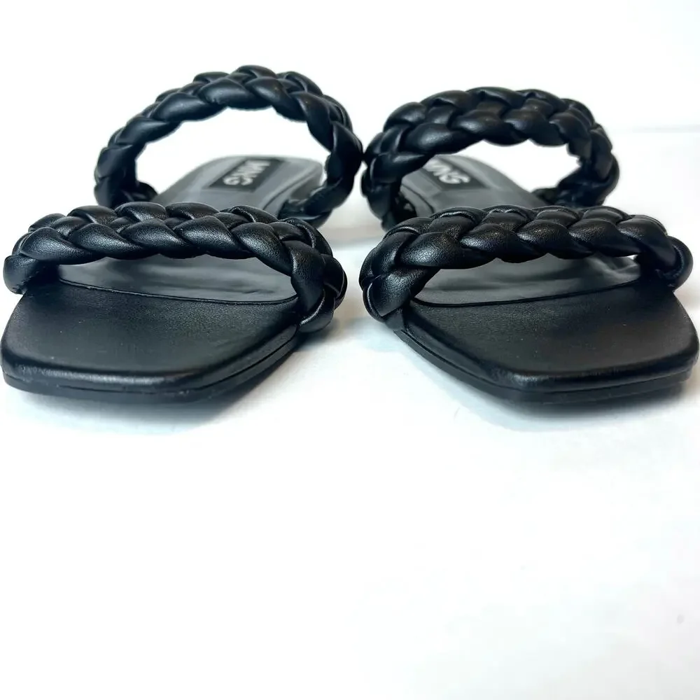 MNG Mango Double Braided Strap Slip-On Slide Sandals Black Size 6.5
